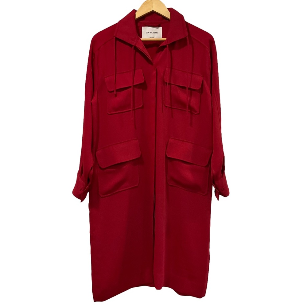 Aritzia Babaton Howitt Shirt Dress Jacket Red Utilitarian Pockets Women’… - Picture 2 of 16